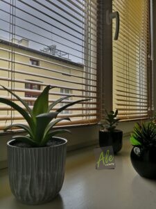 Zbliżenie na lamele żaluzji aluminiowych